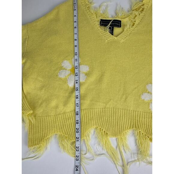 Polly & Esther Cropped Distressed Sweater Yellow Daisy Floral Y2K - Picture 8 of 11